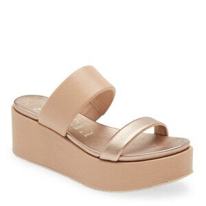 $600 PEDRO GARCIA NEIVA PLATFORM WEDGE SLIDE SANDAL NUDE METAL 36  (DB17)